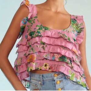 Cynthia Rowley Pink Floral Ruffle Blouse